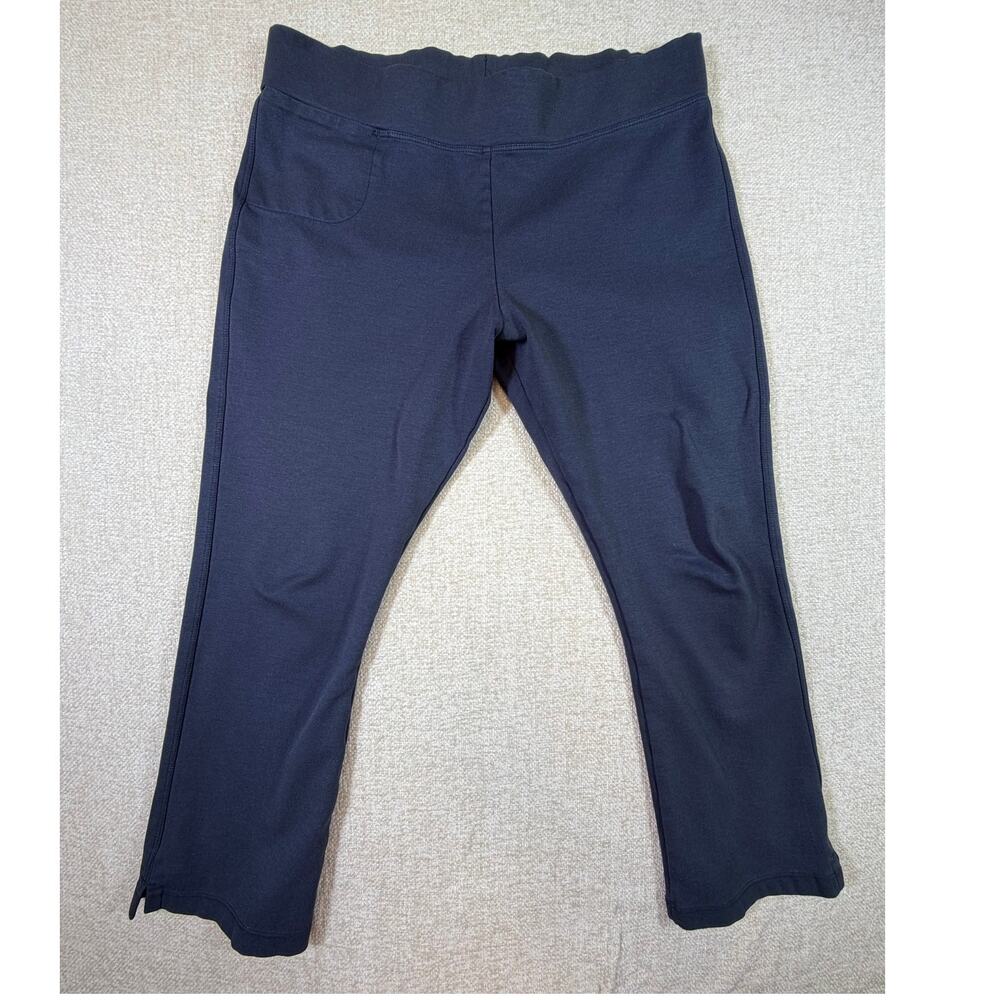 American Giant Women 14 Knit Pull On Blue Cropped Stretch Straight Casual Pants